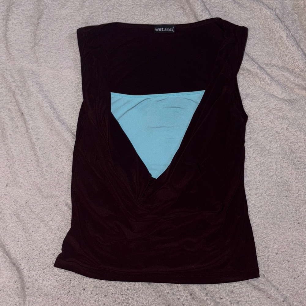 Wet Seal Black and Aqua Muscle Tee